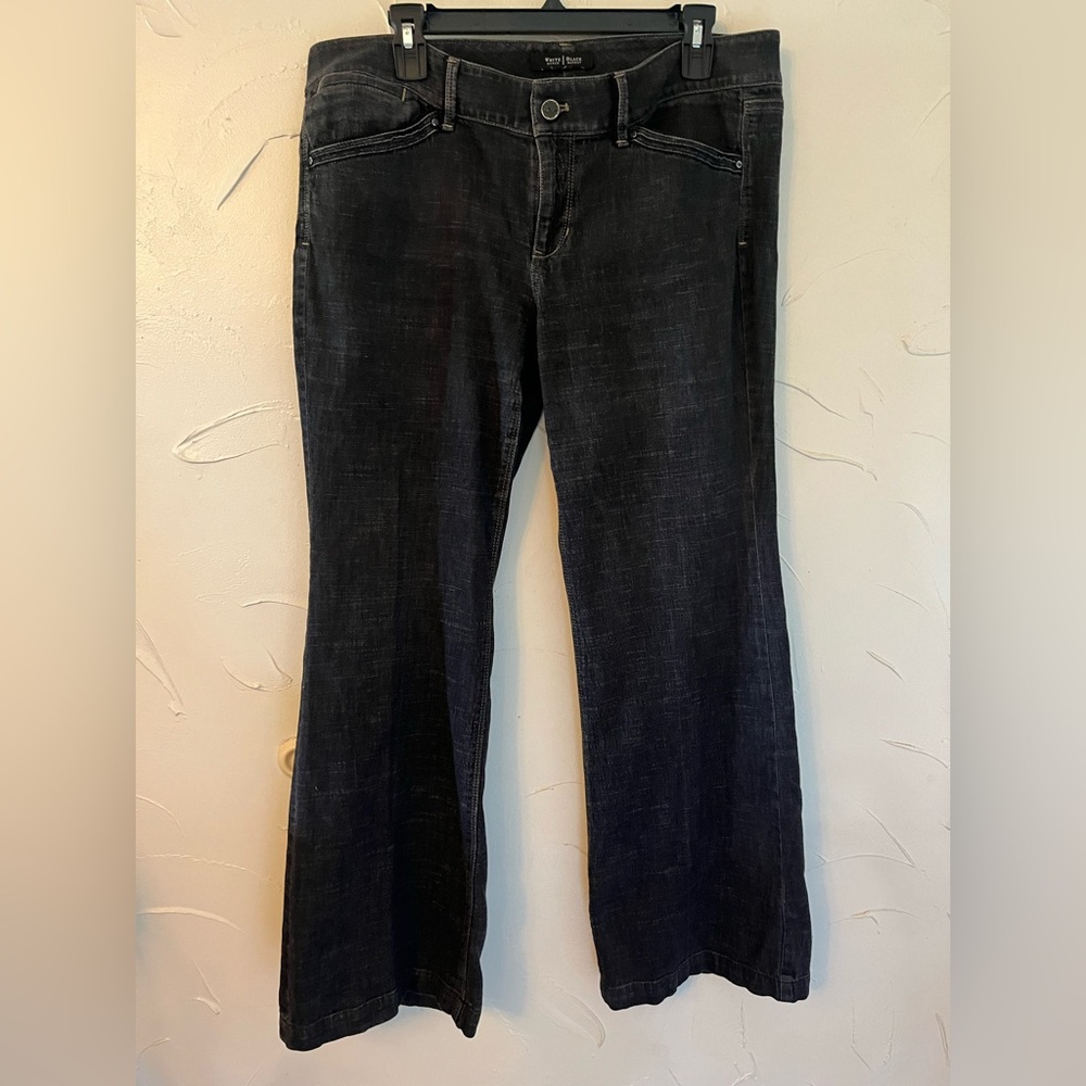 White House Black Market Blaine Flare Trouser Leg Black Soft Denim SZ 12S